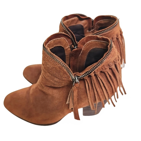 Dolce Vita Hiro Fringe Brown Suede Western Booties Size 9.5 - Picture 2 of 8